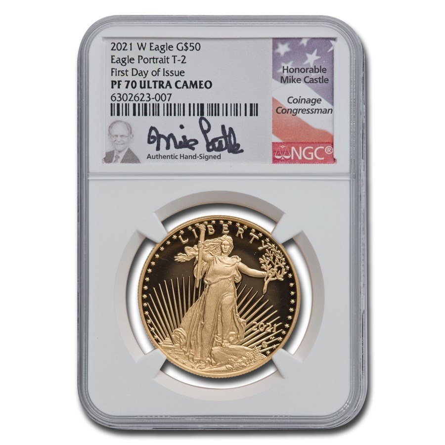 2021-W 1 oz Proof Gold Eagle (Type 2) PF-70 NGC (FDI, Castle)